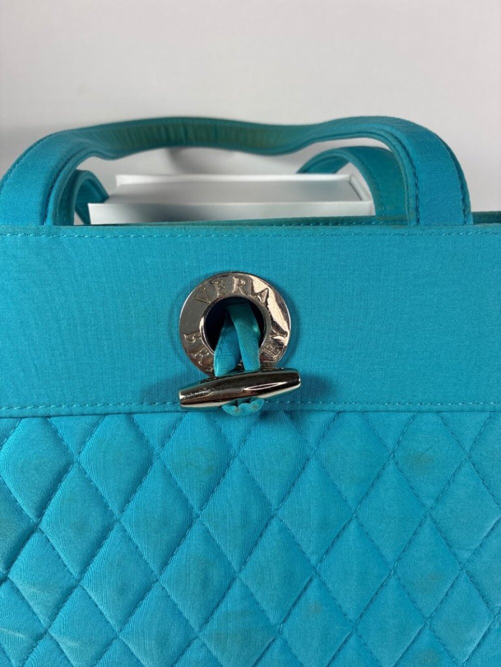 Vera Bradley Quilted Tote Turquoise Cotton Shoulder Bag Toggle Closure - Picture 2 of 10